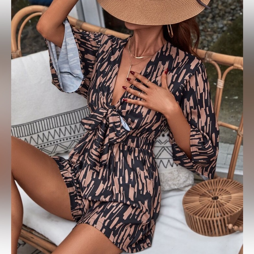 Chic Black and Tan Patterned Romper